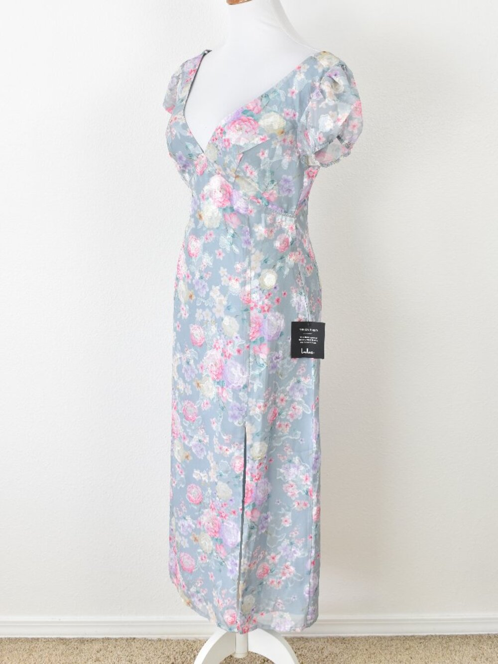 Lulu's Elegant Personality Slate Blue Floral Burnout Midi Dress NEW - S - Picture 5 of 12